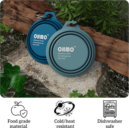 OHMO Collapsible Dog Bowl(2 Pack, Peacock&Light Blue 12oz/400ml) Premium Silicone Pet Water Bowls for Cats & Dogs, Portable Dog Travel Bowls Foldable for Outdoor Camping Hiking