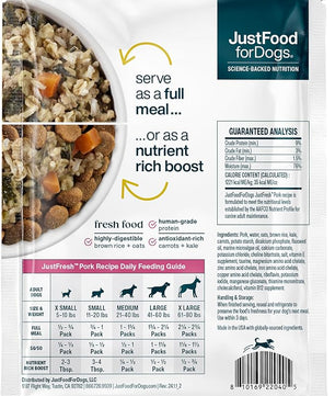 JustFoodForDogs JustFresh Home-Cooked Pork Dog Food with No Preservatives, Resealable Package, Human Grade Wet Dog Food, 12 oz - 7 Pack