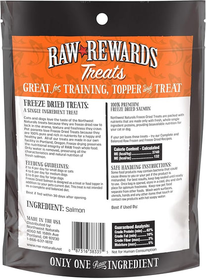 Northwest Naturals Raw Rewards Freeze-Dried Salmon Treats for Dogs and Cats - Bite-Sized Pieces - Healthy, 1 Ingredient, Human Grade Pet Food, All Natural, Proudly Made in USA, 2.5 Oz