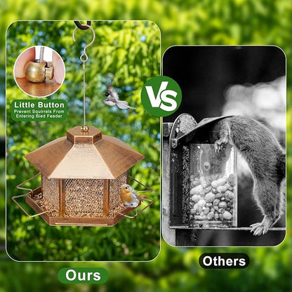 Metal Bird Feeder for Outdoor Hanging, 4.6LB Large Capacity, Garden Decoration - Attracts Wild Birds, Durable Outdoor Bird Feeding Station for Garden Yard Outside Backyard (Extra Large Gold)