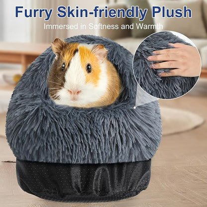 Soothing Guinea Pig Hideout, Doughnut Guinea Pig Bed with Hooded Cover, Washable Hamster Rabbit Bunny Bed, Washable Round Cave Beds for Small Animal Bunny Rabbit Hideout (Black)
