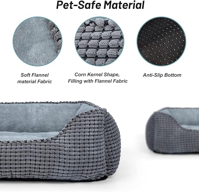 MIXJOY Dog Bed for Large Medium Small Dogs, Rectangle Washable Sleeping Puppy Bed, Soft Calming Cat Beds for Indoor Cats, Orthopedic Pet Sofa Bed, Anti-Slip Bottom with Multiple Size (20'', Grey)