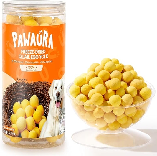 10.6oz Freeze Dried Quail Egg Yolk Cats & Dogs, Treats, Single Ingredient, Freeze-Dried Pet Food for Dogs, Cats, No Additives | Grain Free | Support for Skin and Coat Health