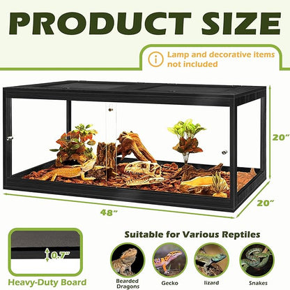 Prolee Reptile Terrarium Tank Up to 78 Gallon, Lizard Tank Bearded Dragon Tank with Metal Mesh Roof Door, Snake Tank with Lock Design (Black, 81 Gallon Volume, 48 Inch Length)