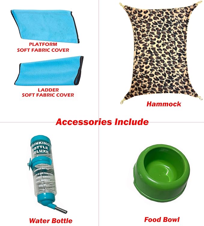 Deluxe Two Full Story Double Unit 4-Tiers Chew-Proof Tight 1/2-Inch Bar Spacing Double Durable Front Doors Feisty Ferret Hammock Squirrel Chinchilla Rat Gerbil Small Animal Critter Rolling Cage