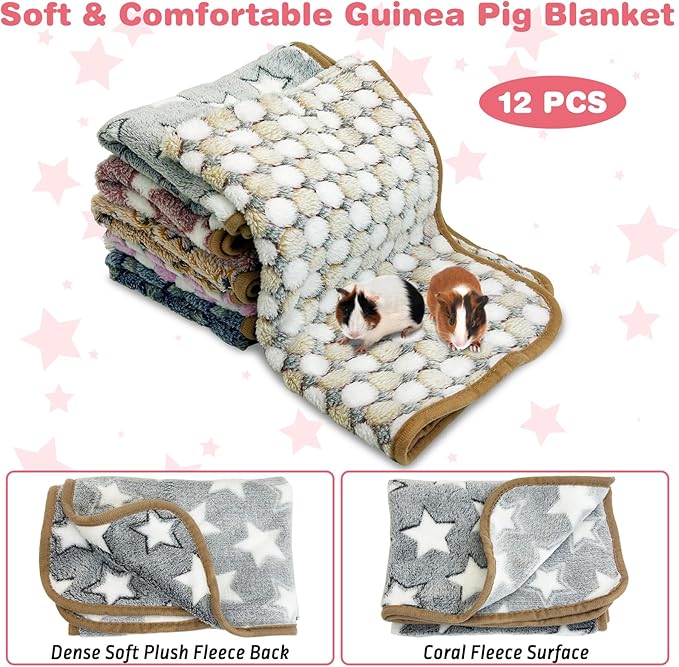 PINVNBY 12 PCS Guinea Pig Blanket Washable Fleece Blanket for Guinea Pigs Reusable Small Animal Cage Sleep Mat Bedding Pad for Hamster Bunny Ferret Chinchilla Hedgehog (24 x 16 Inch)