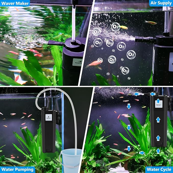 fishkeeper Aquarium Filter U-V for 30-100 Gallon, 172 GPH Fish Tank Filter for Green Water and Algae Clean, Ultra Silent Submersible Pump Filter with Adjustable Bubble Output for Deodorization Killing
