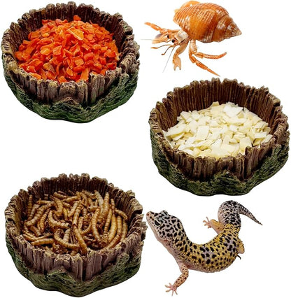 3 Pack Small Reptile Food Bowls, Reptile Feeding Terrarium Bowls for Bearded Dragon Lizard Frog Gecko Tortoise Hermit Crab Snail (Brown)