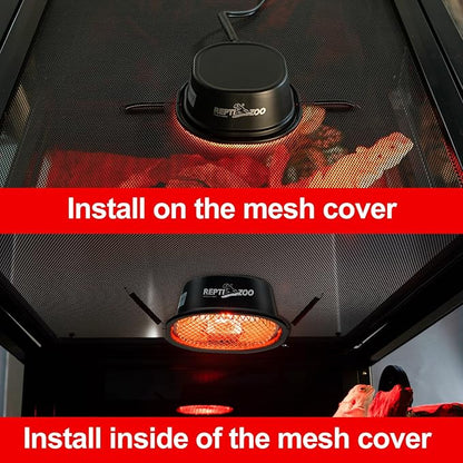 REPTI ZOO G9 Reptile Infrared Heat Lamp Combo Kit- 50W UVA Basking Red Bulb & Low Profile Tank Hood for Bearded Dragons Turtles Lizards Geckos | Terrarium Heating Lamp Spot Light with Safety Mesh