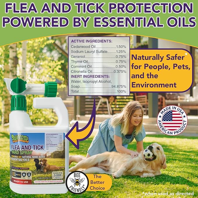 Trifecta Outdoor Flea & Tick Spray for Yards | All Natural Flea and Tick Prevention for Yards with Essential Oils | Pet and Family Safe | Hose-End Sprayer, Ready-To-Use (2 Pack for up to 10,000 Sq Ft)