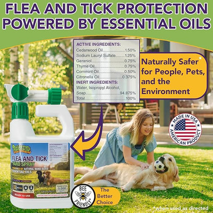 Trifecta Flea and Tick Ready to Use Outdoor Spray for Yards | All Natural Flea and Tick Prevention for Yards with Essential Oils | Pet and Family Safe | Hose-End Sprayer for up to 5,000 Sq Ft