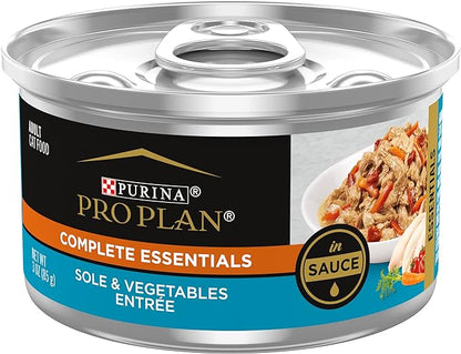 Purina Pro Plan Gravy, Pate, High Protein Wet Cat Food, COMPLETE ESSENTIALS Sole & Vegetable Entree in Sauce - (Pack of 24) 3 Oz. Pull-Top Cans