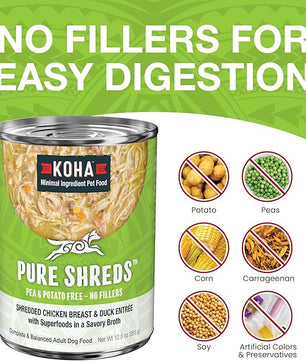 KOHA Pure Shreds Chicken and Duck Entrée for Dogs, 12.5oz Cans (Pack of 12)