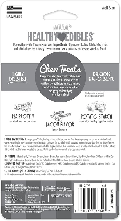 Nylabone Healthy Edibles Natural Dog Chews Long Lasting Bacon Flavor Treats for Dogs, Medium/Wolf (2 Count)