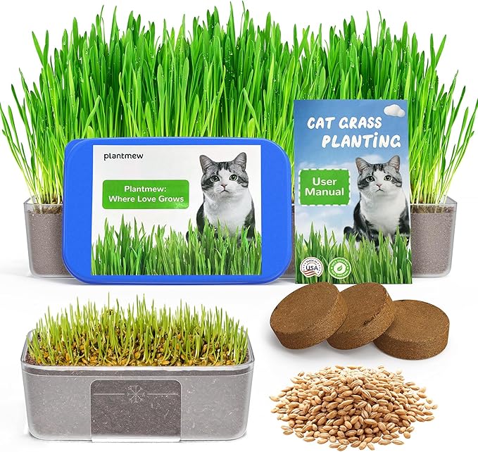 Cat Grass Kit for Indoor Cats - 3 Pack | Organic Wheat Grass Seeds, Grows in 7 Days | Digestive Health & Reduces Hairball | Gift for Cat Lovers with BPA-Free Planters, Soil & Non-GMO Seeds