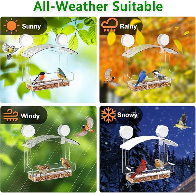 Window Bird Feeder with Strong Adhesive Suction Cups, Clear Bird Feeders for Window Viewing, Acrylic Window Bird Houses for Viewing Inside, Suction Bird Window Feeder for Cats