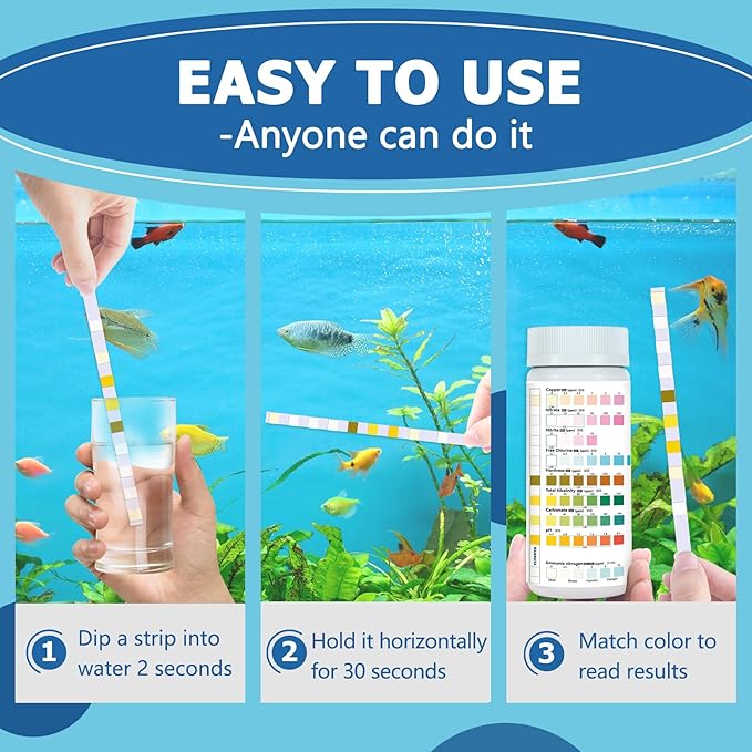 Aquarium Test Strips for Fish Tank: 9 in 1 Aquarium Water Test Kit for Freshwater - 150ct Fish Test Strips Testing Ammonia pH Nitrate Chlorine Nitrite Hardness Alkalinity Copper
