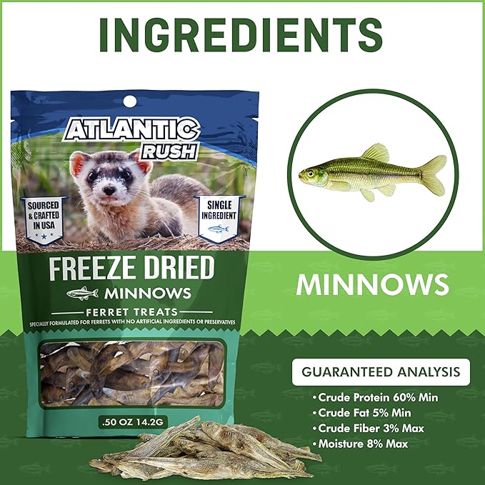 Freeze Dried Small Pet Treats - Resealable Bag of Treats for Ferrets - Ferret Snacks - Single Ingredient Ferret Food With No Preservatives Or Fillers- Small Animals Treats (.5oz, Minnow)