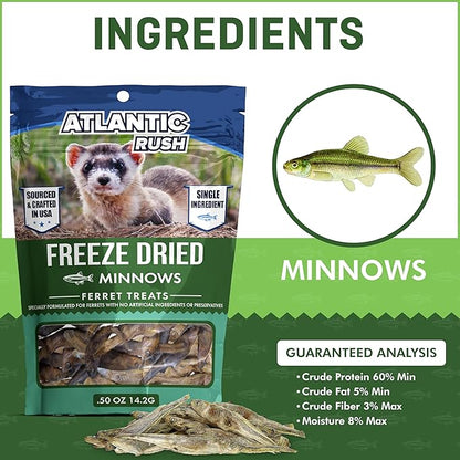 Freeze Dried Small Pet Treats - Resealable Bag of Treats for Ferrets - Ferret Snacks - Single Ingredient Ferret Food With No Preservatives Or Fillers- Small Animals Treats (.5oz, Minnow)