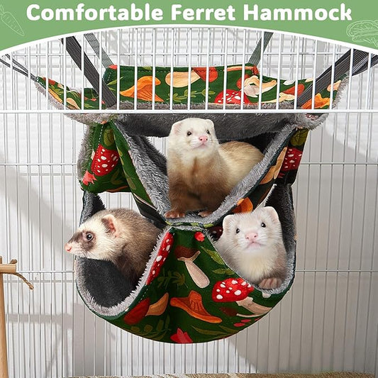 Glittme 3-Layer Ferret Hammock Soft Guinea Pig Hammock Washable Rat Hammock Hamster Cage Accessories Cozy Ferret Bed Toys for Small Animals Pet Sugar Glider
