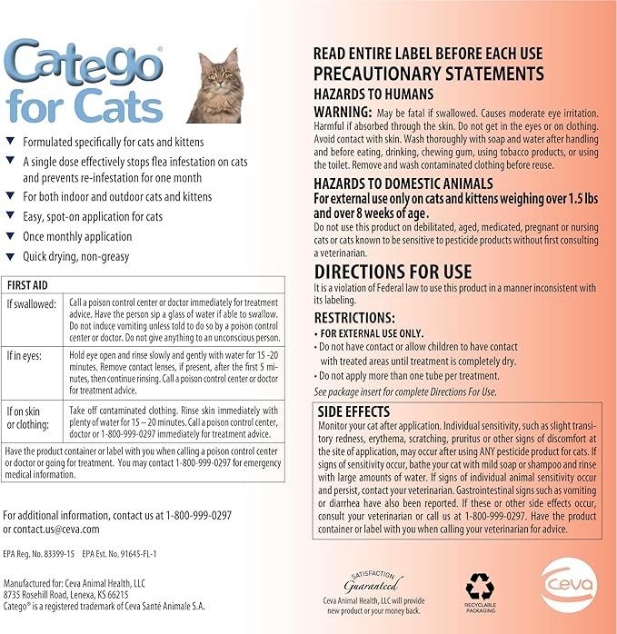 Catego for Cats Flea and Tick Treatment & Prevention (over 1.5 lbs) 3-month supply