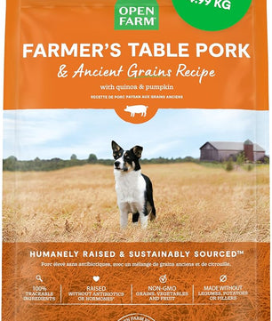 Open Farm, Ancient Grains Dry Dog Food, Protein-Rich & Nutrient Dense, 90% Animal Protein Mixed with Non-GMO Fruits, Veggies and Superfoods, Farmer's Table Pork Recipe, 11lb Bag