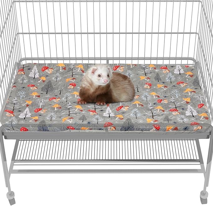 Bienbee Ferret Cage Liner Set for Ferret Nation & Critter Nation Cage, Waterproof Ferrets Cage Accessories for Small Animals Rats Chinchillas Hedgehogs Ferrets(Gray Mushroom,Bottom Pan Liner)