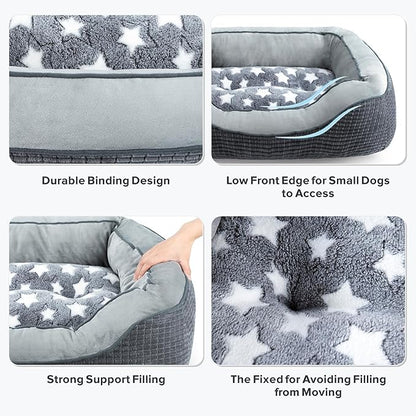 SIWA MARY Dog Beds for Small Dogs & Cats, Washable Dog Sofa Bed with Wide Sides, Pentagram Pattern Design, Pet Cuddler Bed, Warming Soft Calming Puppy Bed for Sleeping, Non-Slip Bottom