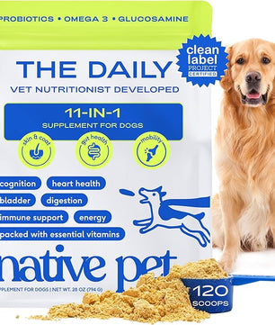 Native Pet Dog Vitamins & Supplements - 11-in-1 Multivitamin Powder for Dogs Food Topper - Collagen, Glucosamine, Probiotics, Omega & More- Supports Healthy Gut, Mobility & Overall Health -120 Scoops