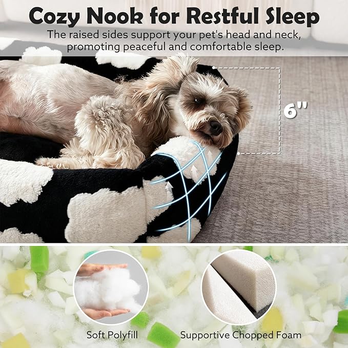 JOEJOY Small Dog Bed for Small Dogs, Rectangle Washable Orthopedic Dog Bed with Removable Zipper Cover, Cute Soft Calming Puppy Pet Bed with Jacquard Shaggy Plush & Non Skid Bottom