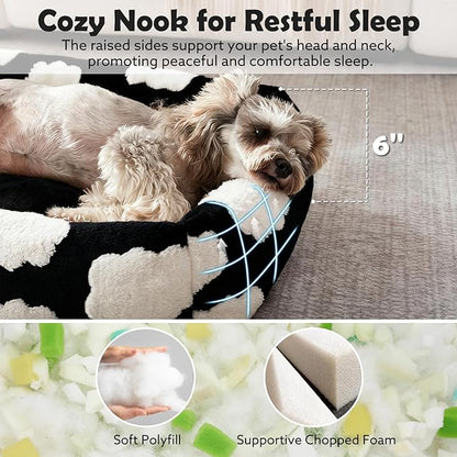 JOEJOY Small Dog Bed for Small Dogs, Rectangle Washable Orthopedic Dog Bed with Removable Zipper Cover, Cute Soft Calming Puppy Pet Bed with Jacquard Shaggy Plush & Non Skid Bottom