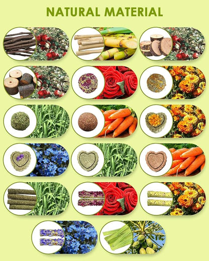 68pcs DIY Rabbit Chew Toys,Rabbit Toy for Bunnies Boredom Bunny Toys for Teeth, Timothy Stick, Apple Sticks, Sweet Bamboo, for Guinea Pig, Hamster, Chinchilla, Rat, Small Animals