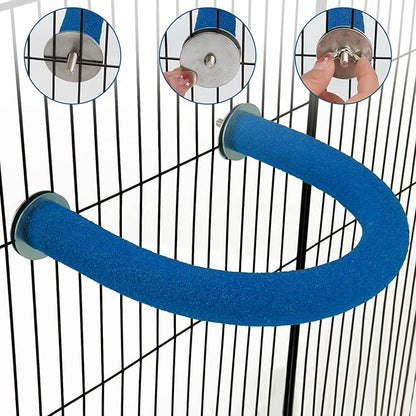 Rypet U Shape Parrot Perch Stand Toy for Paw Grinding Clean Stick Exercise, Rough-Surfaced Quartz Bird Perch Standing Cage Accessories for for Small Parakeets Cockatiels Conures Macaws Finches(Blue)