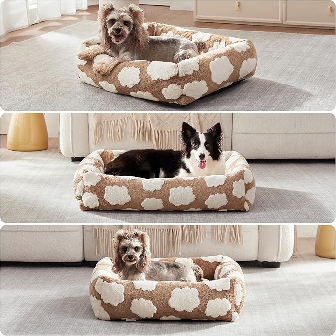 JOEJOY Small Dog Bed for Small Dogs, Rectangle Washable Orthopedic Dog Bed with Removable Zipper Cover, Cute Soft Calming Puppy Pet Bed with Jacquard Shaggy Plush & Non Skid Bottom