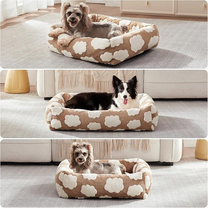 JOEJOY Small Dog Bed for Small Dogs, Rectangle Washable Orthopedic Dog Bed with Removable Zipper Cover, Cute Soft Calming Puppy Pet Bed with Jacquard Shaggy Plush & Non Skid Bottom