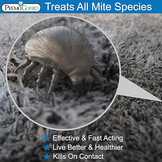 Premo Guard Mite Treatment Spray – 32 oz – Kills Dust, Human Itch, Spider, Carpet, Bird, Mouse & Rat Mites in Home, on Furniture, Bedding – Natural Non-Toxic 100% Effective – Child & Pet Safe