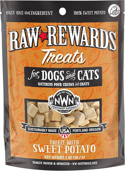 Northwest Naturals Raw Rewards Freeze-Dried Sweet Potato Treats for Dogs and Cats - Bite-Sized Pieces - Healthy, 1 Ingredient, Human Grade Ingredients, All Natural, Proudly Made in USA, 2 Oz