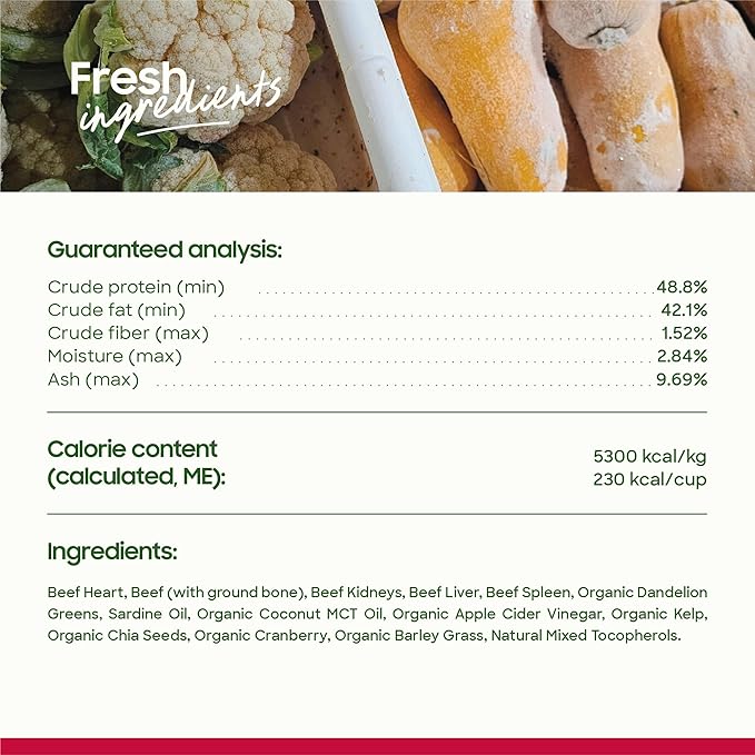 smallbatch Freeze-Dried Raw Cat Food, Shelf Stable Food Bites, Beef Recipe, High Protein Meal or Topper for Cats, Humanely Raised Meat, Organic, Non-GMO Produce, Made in The USA, 10oz Bag