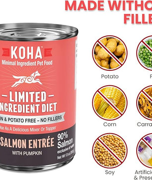 KOHA Limited Ingredient Diet Salmon Entrée for Dogs - Dog Food Toppers for Picky Eaters - Sensitive Stomach Canned Dog Food - Pate Dog - 13 oz Pack of 12