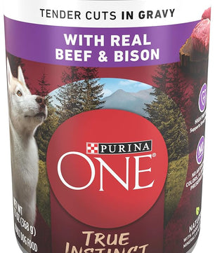 Purina ONE High Protein Wet Dog Food True Instinct Tender Cuts in Dog Food Gravy With Real Beef and Bison - (Pack of 12) 13 oz. Cans