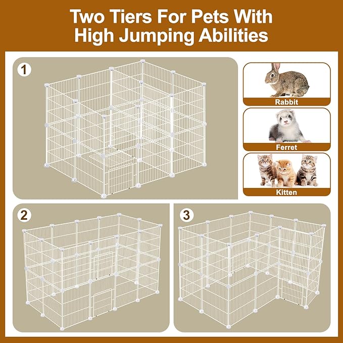 12 Panels Small Animal Playpen,Pet Playpen,C&C Cage for Guinea Pigs,Puppy Play Pen,Bunny Playpen Indoor Outdoor, Portable Metal Wire Yard Fence(White)