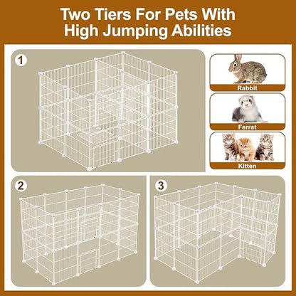 12 Panels Small Animal Playpen,Pet Playpen,C&C Cage for Guinea Pigs,Puppy Play Pen,Bunny Playpen Indoor Outdoor, Portable Metal Wire Yard Fence(White)