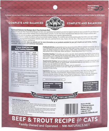 Northwest Naturals Freeze-Dried Beef & Trout Cat & Kitten Food, Bite-Sized Nibbles, Healthy, Limited, Human-Grade Ingredients, All-Natural, High-Protein Raw Diet, Complete & Balanced, Grain-Free 11 oz