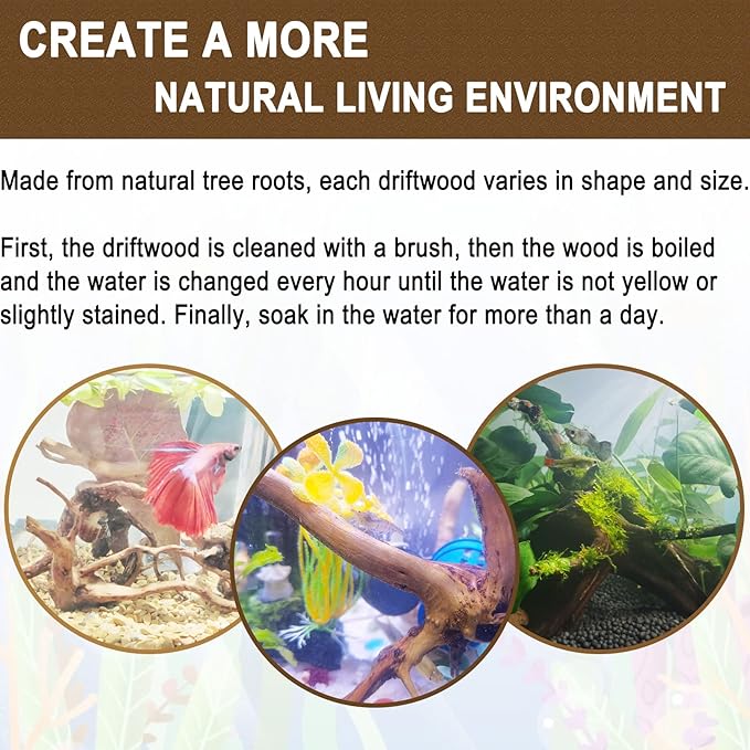 kathson 4Pcs Aquarium Driftwood, 3.5"-7" Small Natural Wood Driftwood Tree Fish Tank Decoration Assorted Branches Ornament for Fish, Shrimp, Aquatic Animals Play