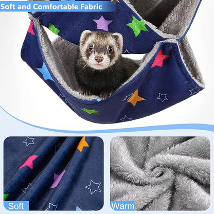 Glittme 3-Layer Ferret Hammock Soft Guinea Pig Hammock Washable Rat Hammock Hamster Cage Accessories Cozy Ferret Bed Toys for Small Animals Pet Sugar Glider