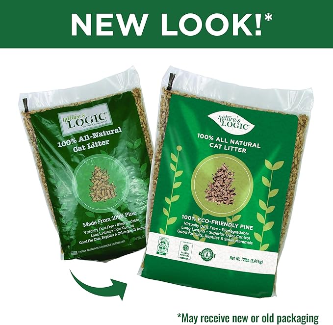 Nature's Logic 100% Natural Pine Pellet Cat Litter - 100% Ponderosa Pine, Dust-Free, Unscented, Biodegradable - Safe for Cats, Kittens, Reptiles & Small Pets - Highly Absorbent - 12 lb Bag