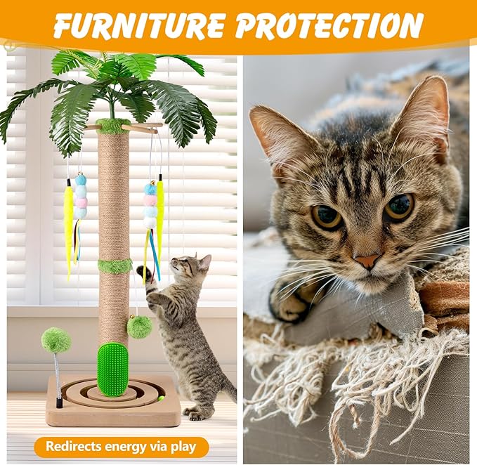 Cat Scratching Post, 36 in Cat Scratcher Tree, Interactive Furniture Cat Toys with Hanging and Ball Track for Kittens Adults Cats