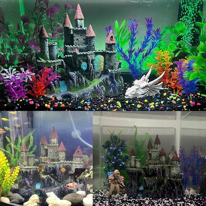 PINVNBY Aquarium Resin Castle Decoration Fish Tank Driftwood Castle Cave Hideouts House Plants Supplies Accessories(Red)