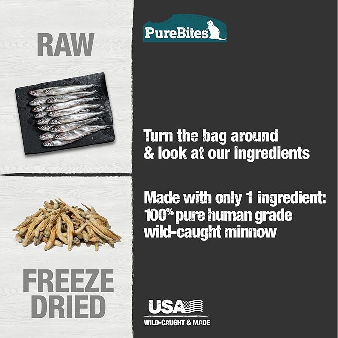 PureBites Freeze Dried Minnow Cat Treats 66g | 1 Ingredient | Made in USA