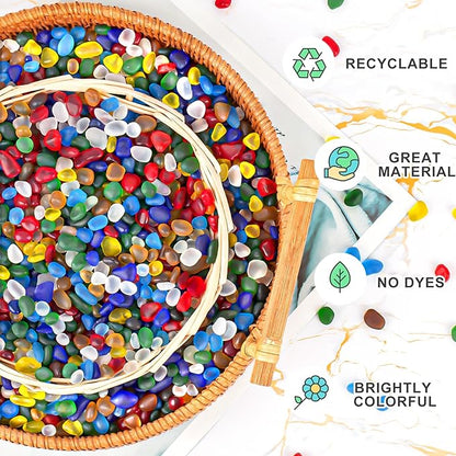 QEQEKAKA Colorful Sea Glass Stones for Crafts About 1LB (405g/14.28oz) Glass Pebbles Gemstones Bulk for Beaching Wedding DIY Decoration Aquarium Turtle Tank Vase Filler